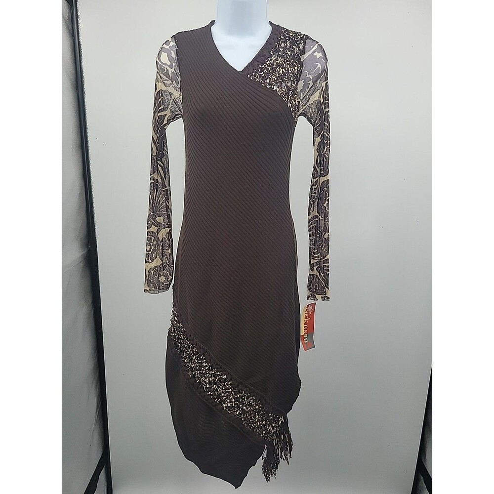 Fuzzi Wool Midi Dress Sz M Bohemian Preppy Whimsi Asymmetrical Unique